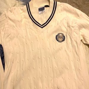 Mens White Yale University Trimmed Long-Sleeve Collegiate V-Neck Sweater